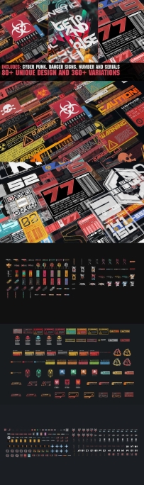 Artstation – 360+ CyberPunk Decals Bundle 360张科幻贴花赛博朋克