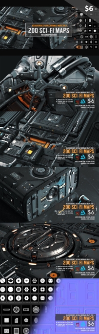 Artstation – Hard Surface Alpha & Normal Maps Vol.1 200 Sci-fi Maps车辆