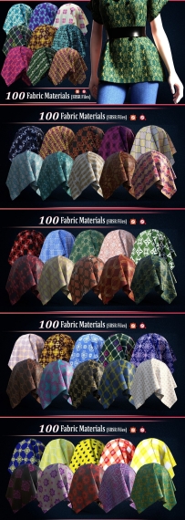 100 Fabric Materials Vol.01 不同图案颜色布料面料织物