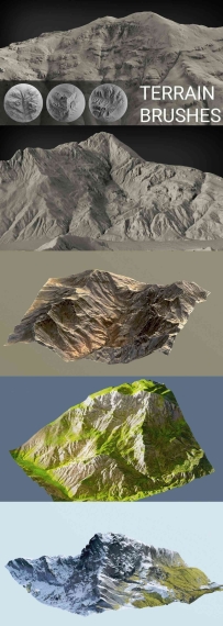 Terrain Brush Pack for Zbrush – 100 Brushes 山谷地形雕刻笔刷