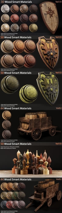 木头细节纹理Arstation – Wood Smart Materials Collection Vol 1-3